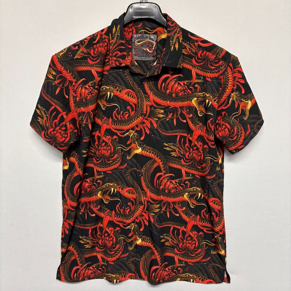 Retro Rifle Vipers And Snipers Men Button Shirt XL X-Large Snakes C137 -5